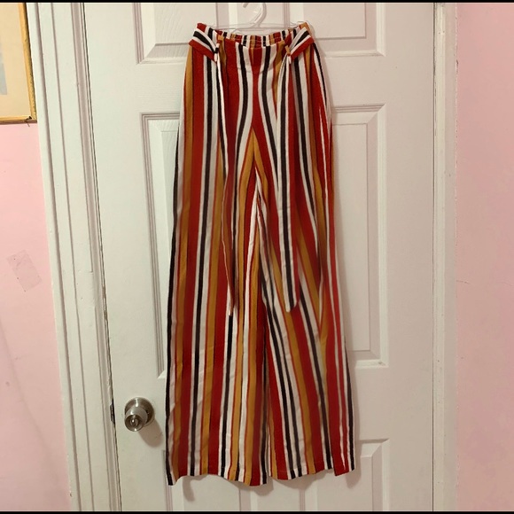 Bershka Pants - Striped High Waisted Wide Leg Culottes